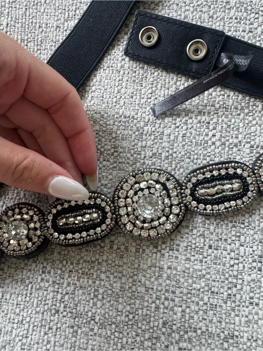Express Sparkle Belt | Black Silver Rhinestone Studs Adjustable S/M Button Back